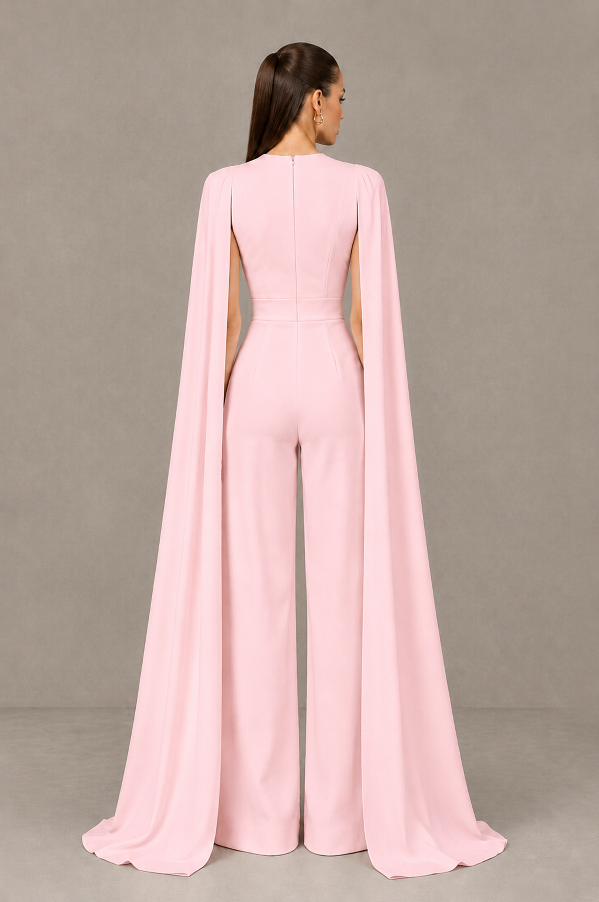 BOLODOO Blush Pink Deep V-Neck Cape Sleeve Bridal Jumpsuit - Blush Pink - Blush Pink_02