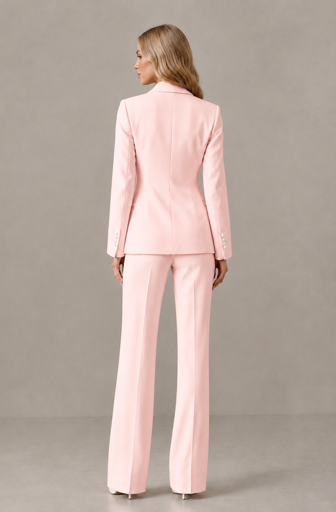 BOLODOO Blush Pink Women's Three-Piece Pantsuit with Blazer & Vest - Blush Pink - Blush Pink_02