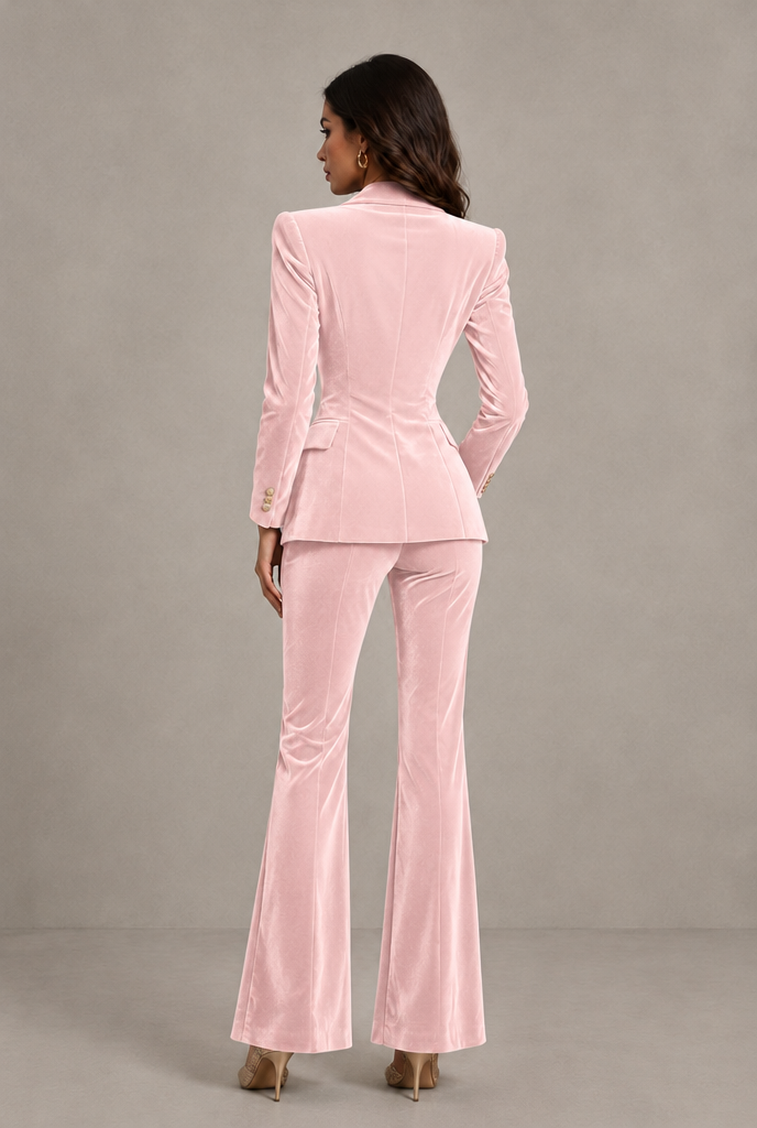BOLODOO Blush Pink Velvet Double-Breasted Blazer & Pants Two-Piece Suit - Blush Pink - Blush Pink_02