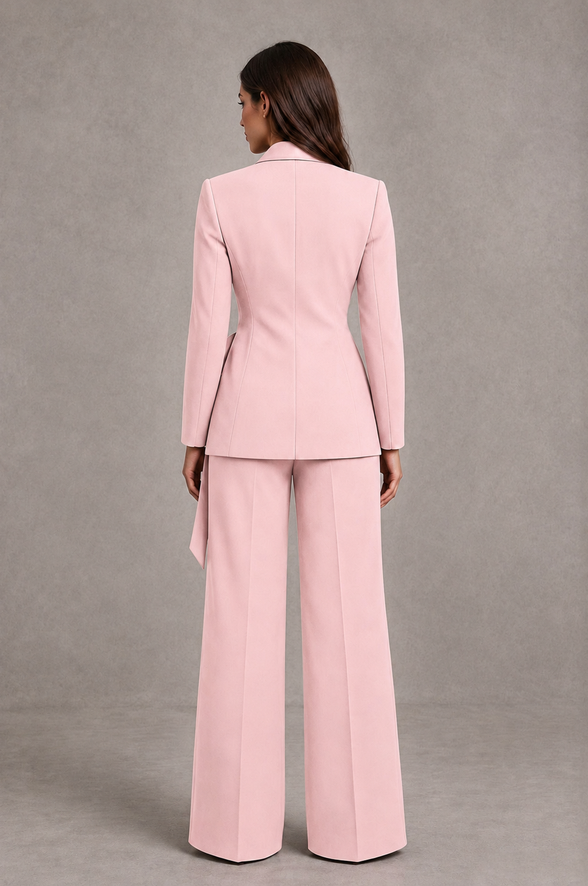 BOLODOO Blush Pink Tie-Waist Blazer & Wide-Leg Pantsuit - Blush Pink - Blush Pink_02