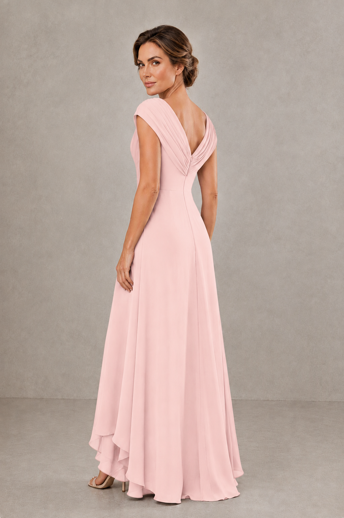BOLODOO Blush Pink V-Neck High-Low Mother of the Bride Dress - Blush Pink - Blush Pink_02