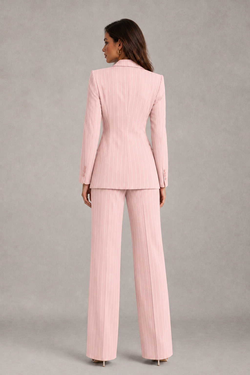 BOLODOO Women's Blush Pink Pinstripe Three-Piece Pantsuit with Wide-Leg Trousers - Blush Pink - Blush Pink_02