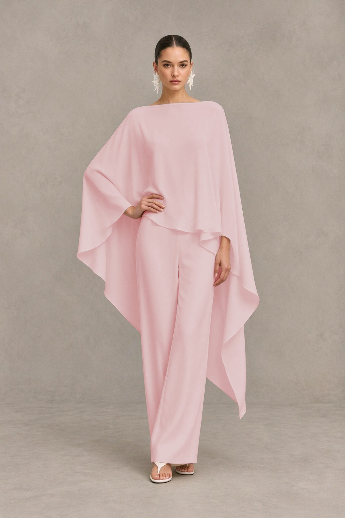 BOLODOO Blush Pink Cape Sleeve Wide-Leg Formal Pantsuit - Blush Pink - Blush Pink_03