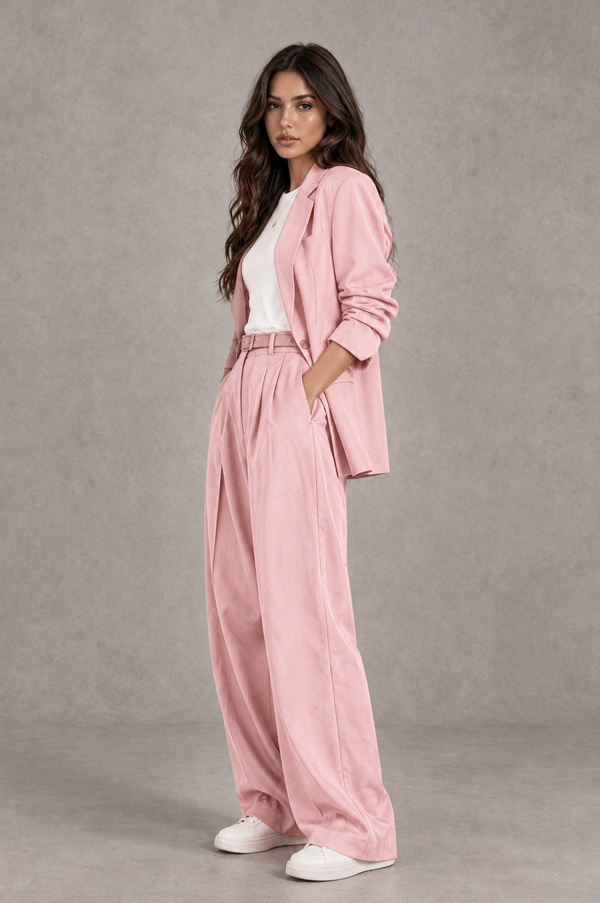 BOLODOO Blush Pink Brown Blazer & Wide-Leg Pants Suit for Women - Blush Pink - Blush Pink_03