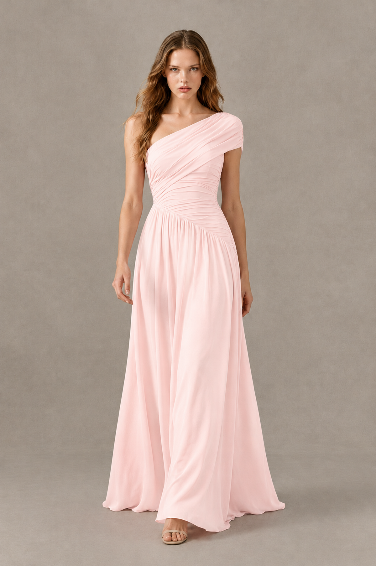 BOLODOO Blush Pink One-Shoulder Ruched Floor-Length Bridesmaid Dress - Blush Pink - Blush Pink_03