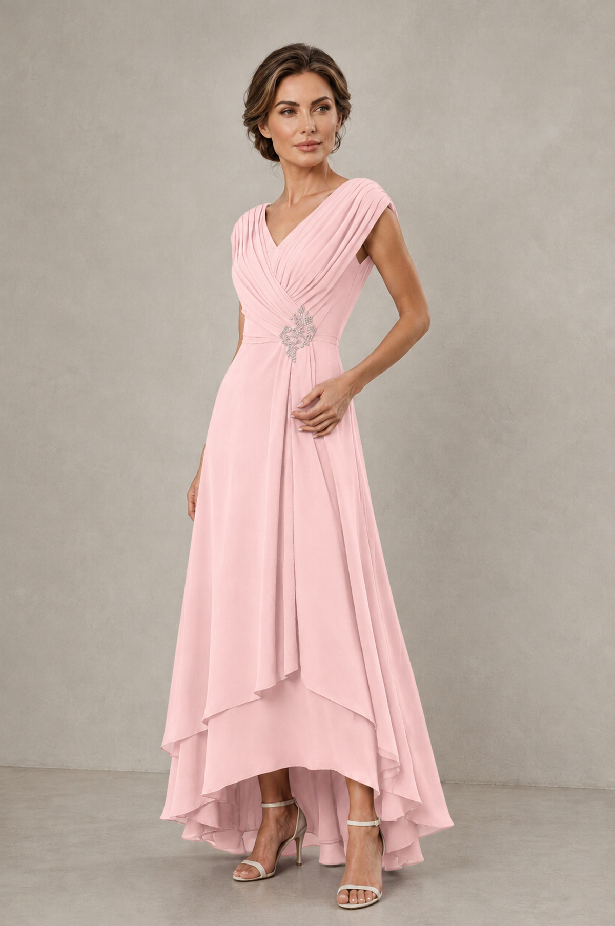 BOLODOO Blush Pink V-Neck High-Low Mother of the Bride Dress - Blush Pink - Blush Pink_03