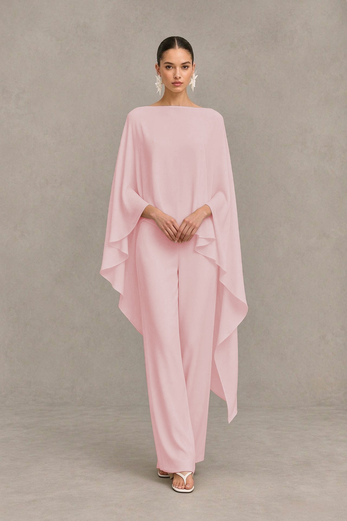 BOLODOO Blush Pink Cape Sleeve Wide-Leg Formal Pantsuit - Blush Pink - Blush Pink_04