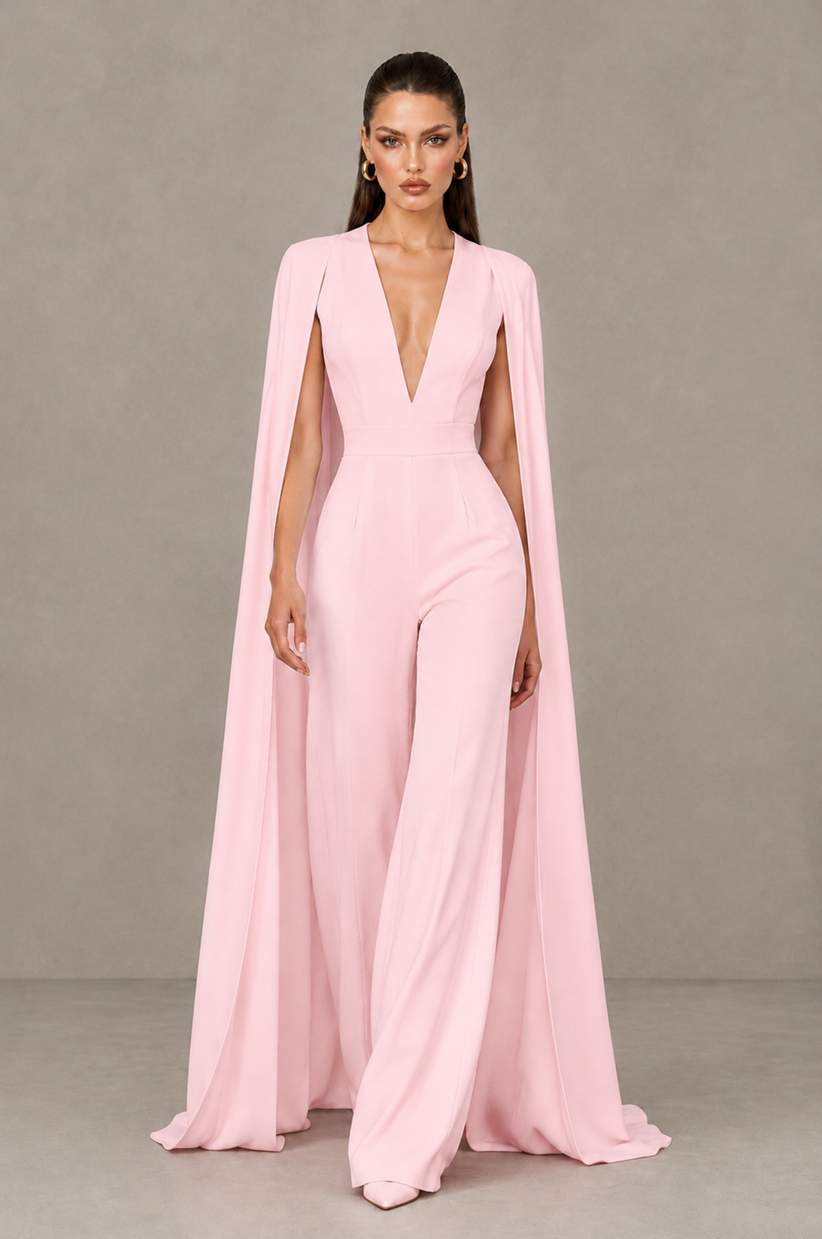 BOLODOO Blush Pink Deep V-Neck Cape Sleeve Bridal Jumpsuit - Blush Pink - Blush Pink_04
