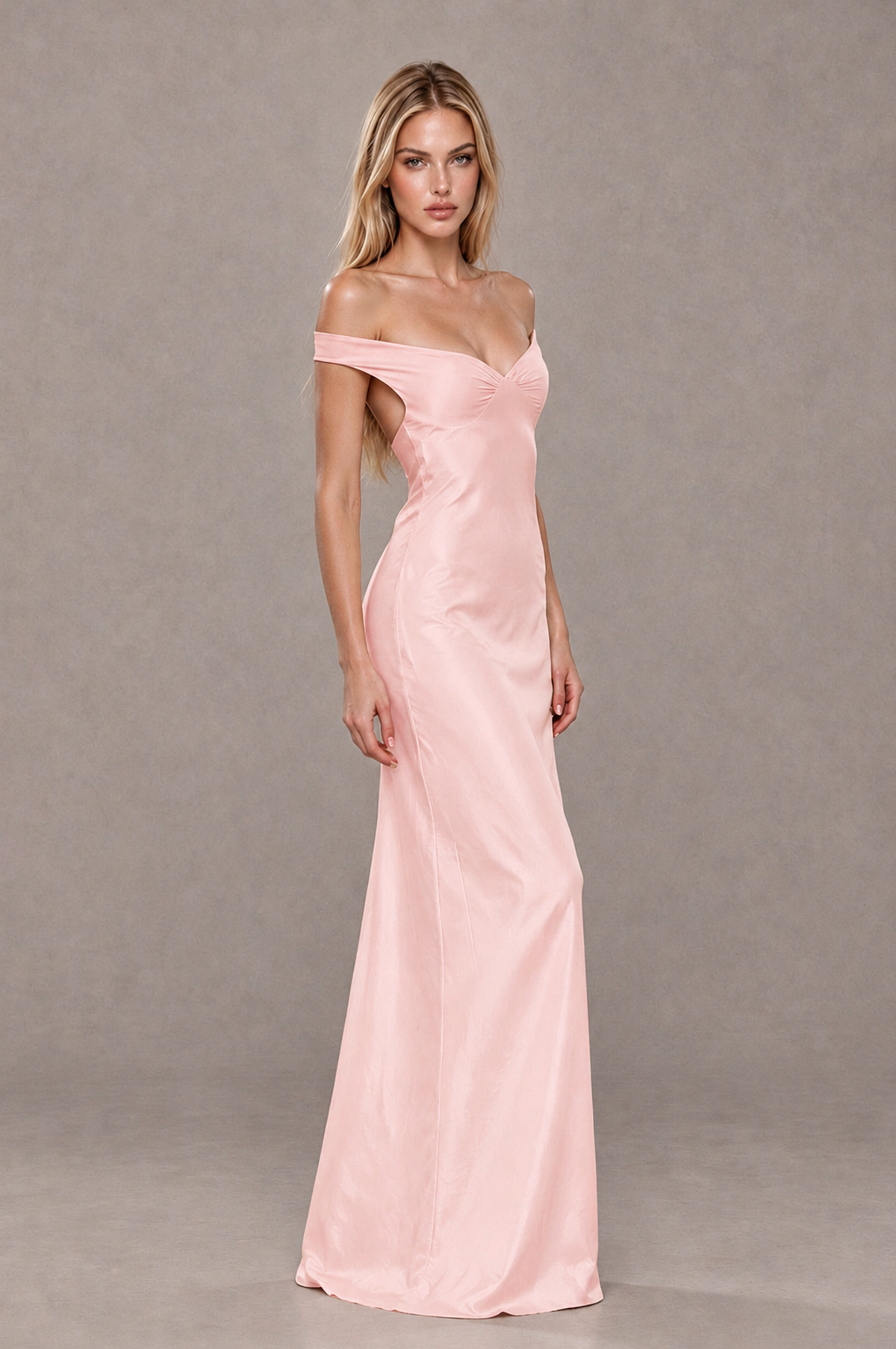 BOLODOO Blush Pink Off-Shoulder Open-Back Satin Evening Gown - Blush Pink - Blush Pink_04