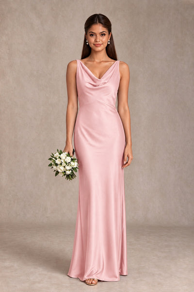 BOLODOO Blush Pink Cowl Neck Open Back Satin Bridesmaid Dress - Blush Pink - Blush Pink_1