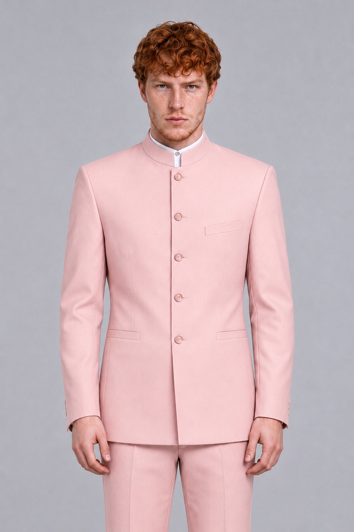 BOLODOO Men's Blush Pink Mandarin Collar Two-Piece Suit - Blush Pink - Blush Pink_1