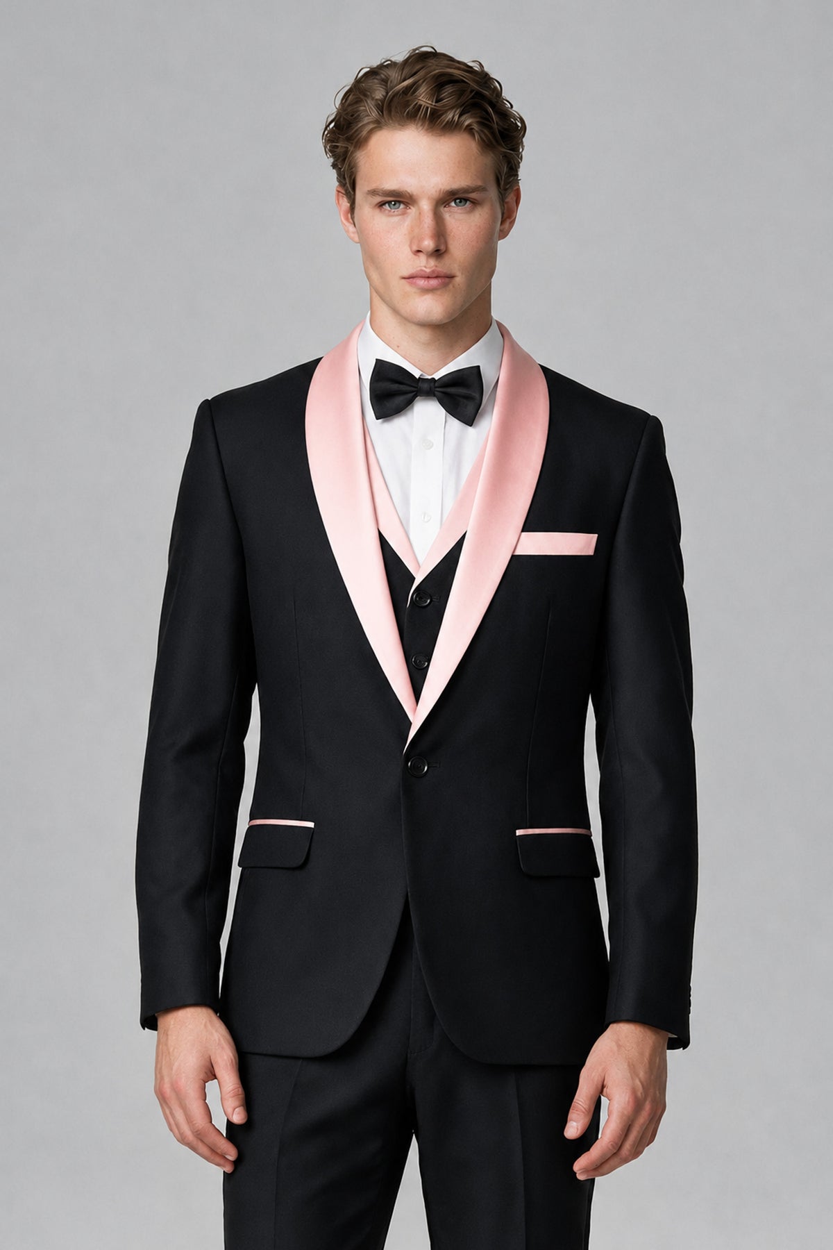 Bolodoo Men's Blush Pink 3-Piece Shawl Lapel Tuxedo Suit - Blush Pink - Blush Pink_1