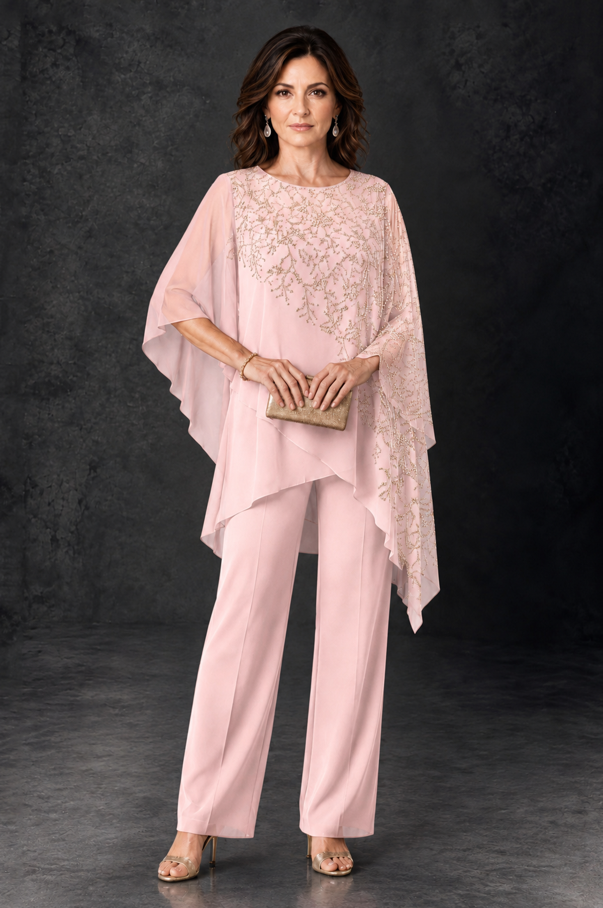 BOLODOO Blush Pink Embellished Cape Pant Suit for Mother of the Bride - Blush Pink - Blush_Pink_1