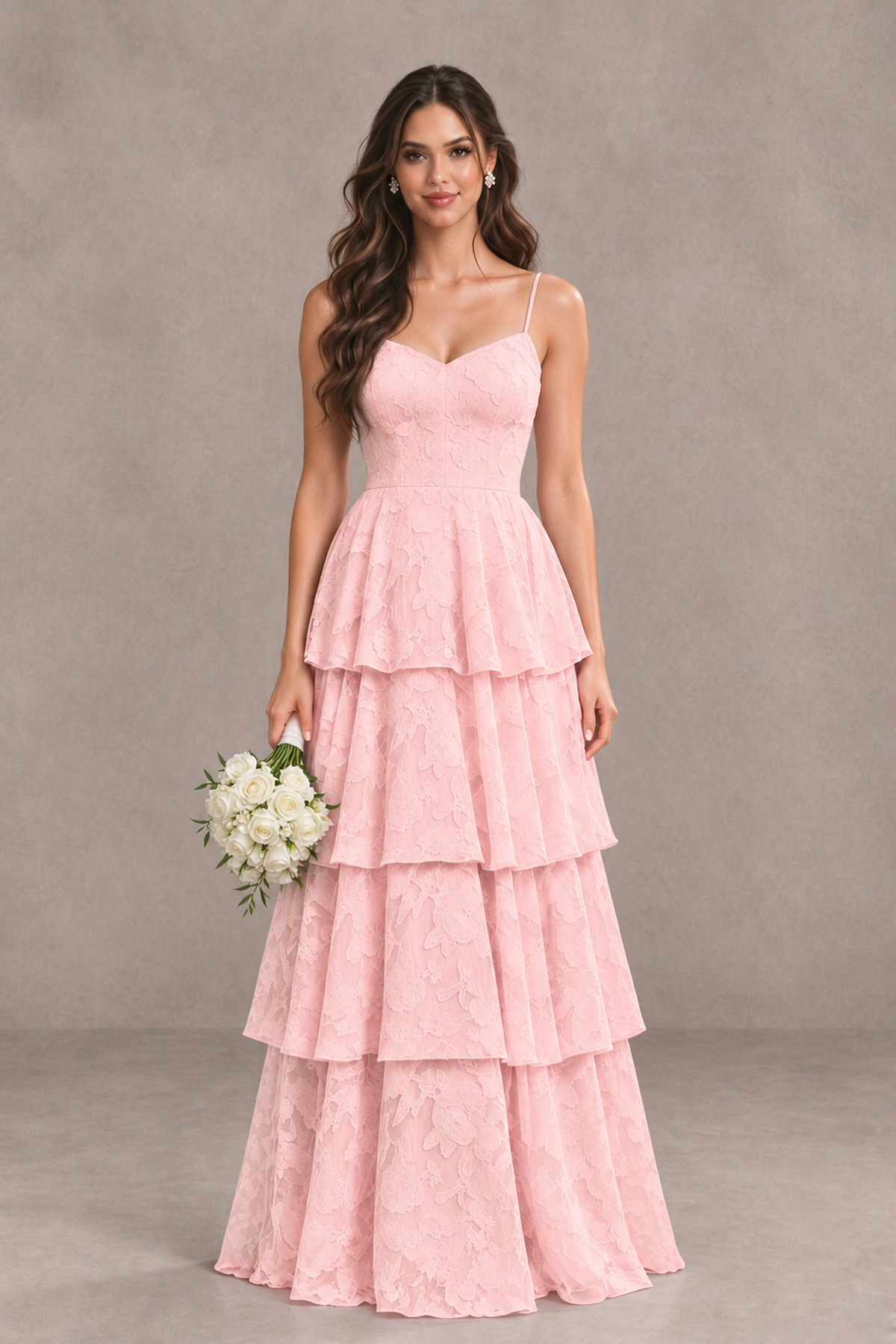 BOLODOO Blush Pink Tiered Floral-Textured Spaghetti Strap Maxi Dress - Blush Pink - Blush Pink_1