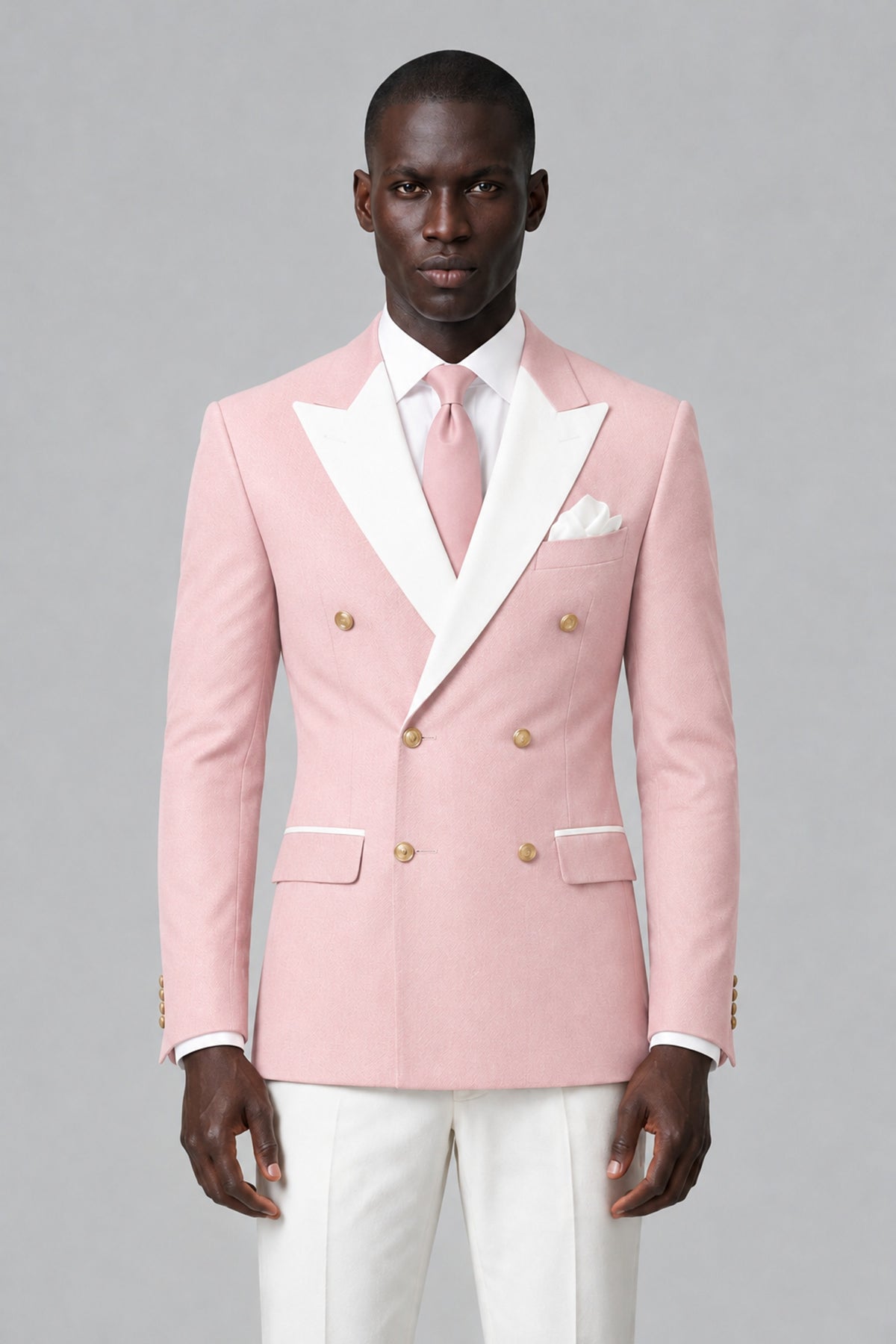 BOLODOO Men's Blush Pink Double-Breasted Blazer & Cream Trousers Tuxeto 2-Piece Suit Set - Blush Pink - Blush Pink_1