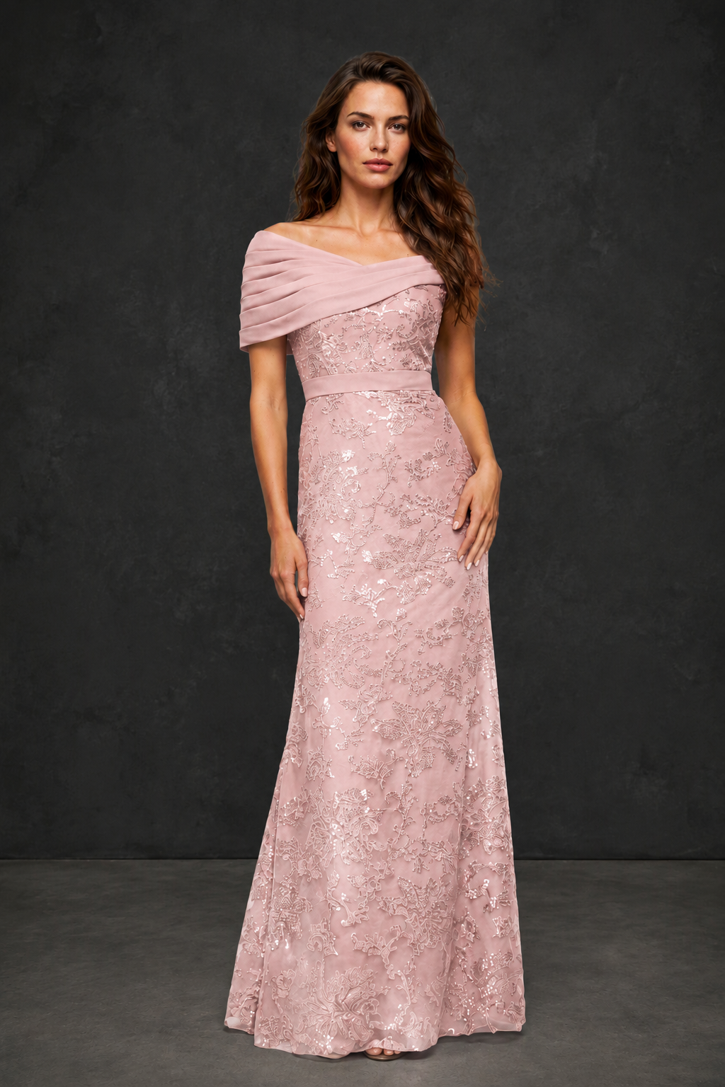 BOLODOO Blush Pink Off-Shoulder Sequin Lace Mermaid Evening Gown | Mother of the Bride Formal Dress - Blush Pink