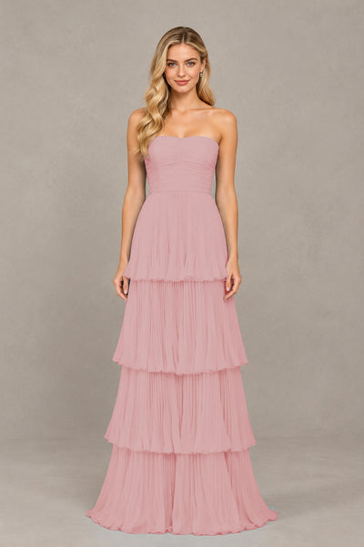 BOLODOO Blush Pink Strapless Tiered Chiffon Maxi Dress - Blush Pink