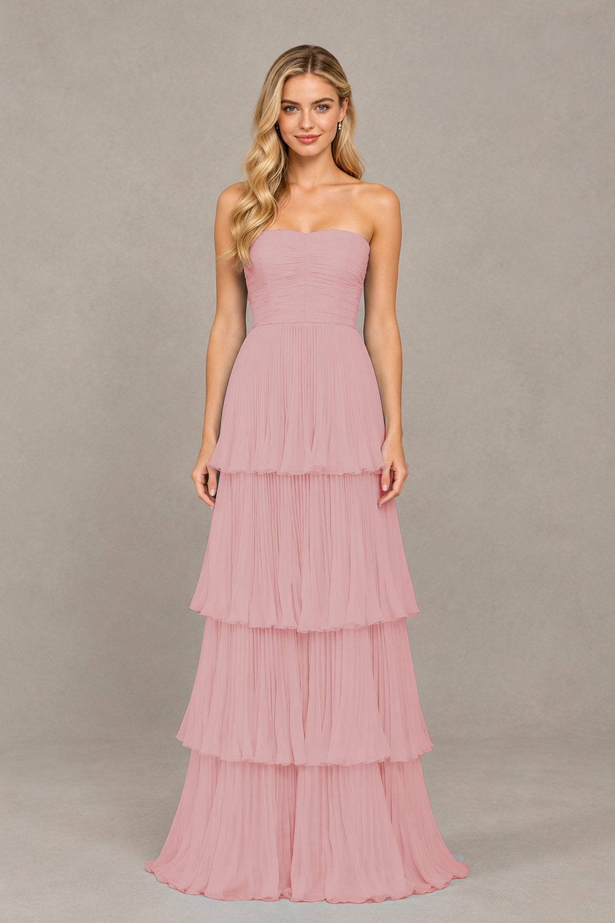 BOLODOO Blush Pink Strapless Tiered Chiffon Maxi Dress - Blush Pink