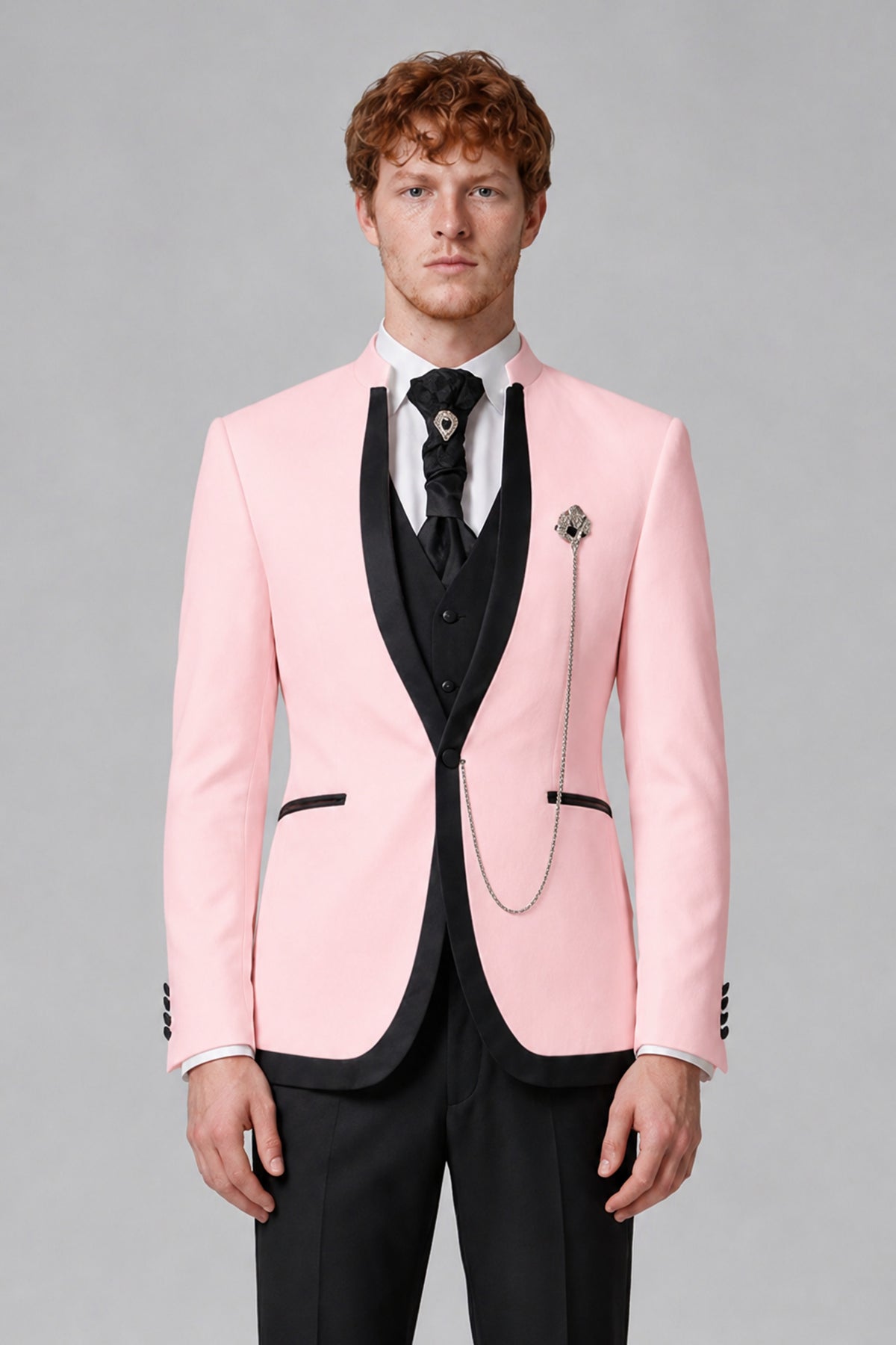 Bolodoo Men's Blush Pink 3-Piece Shawl Lapel Tuxedo Suit with Vest - Blush Pink - Blush Pink_1