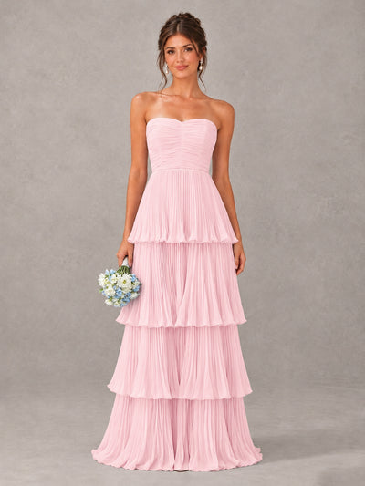 BOLODOO Blush Pink Strapless Tiered Pleated Bridesmaid Dress - Blush Pink - Blush Pink_1
