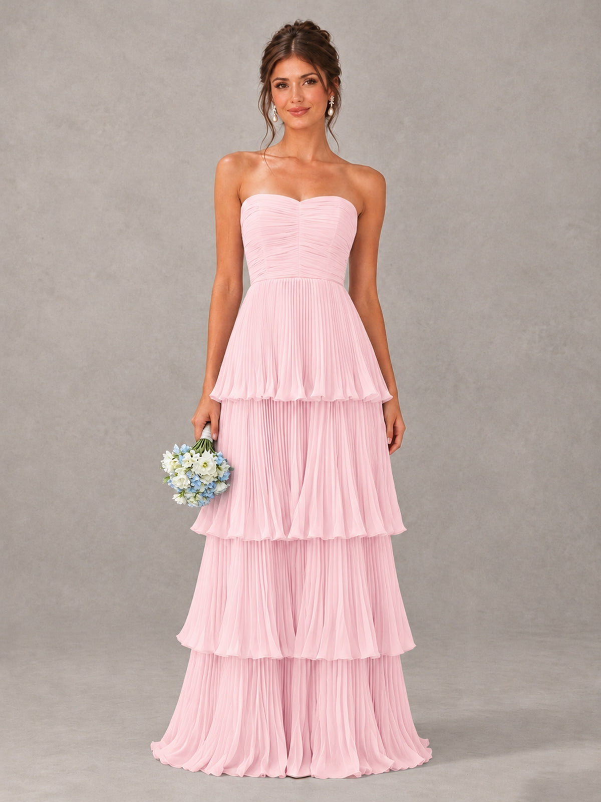 BOLODOO Blush Pink Strapless Tiered Pleated Bridesmaid Dress - Blush Pink - Blush Pink_1