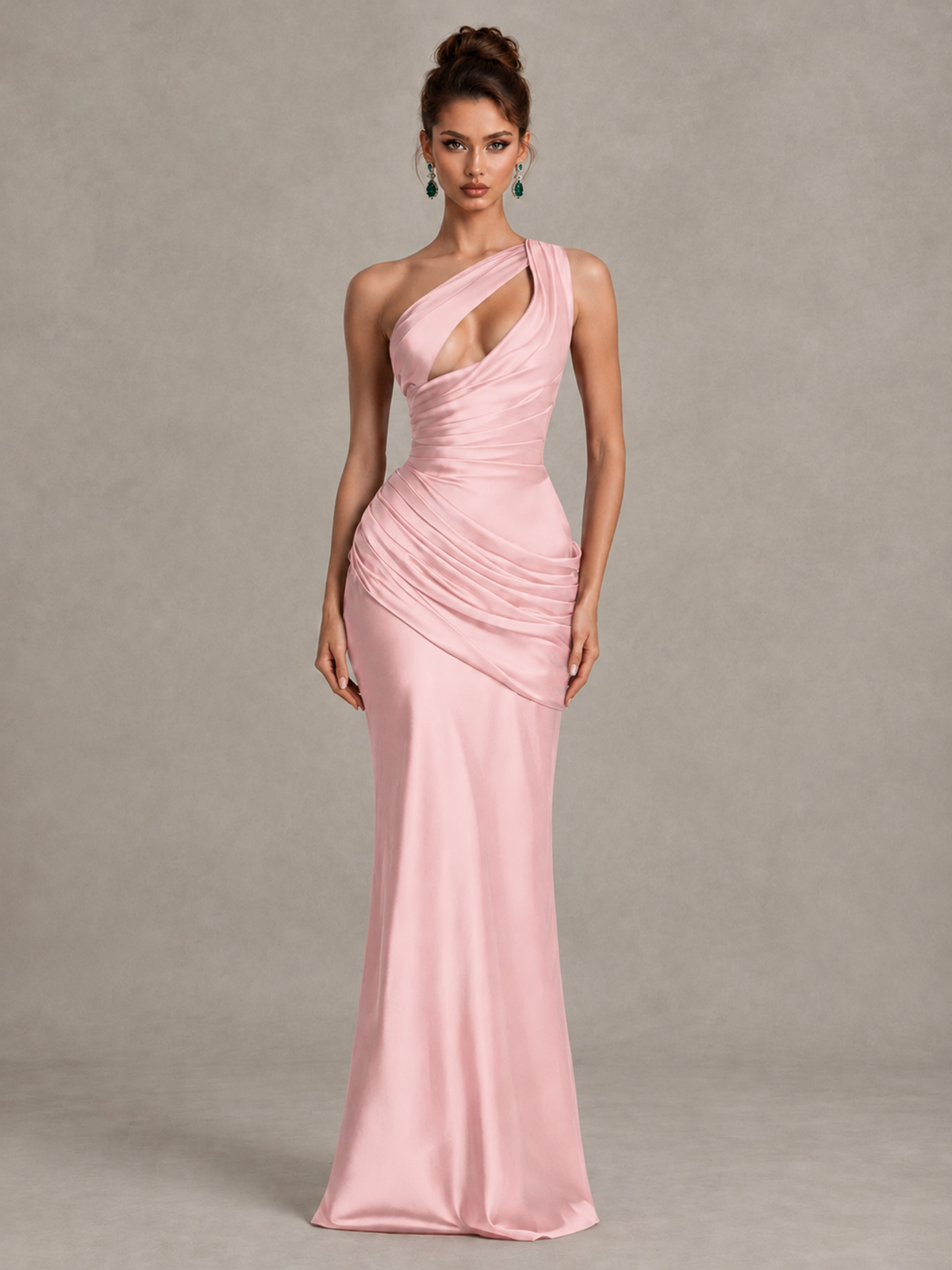 BOLODOO Blush Pink One-Shoulder Cutout Satin Mermaid Prom Dress - Blush Pink - Blush Pink_1