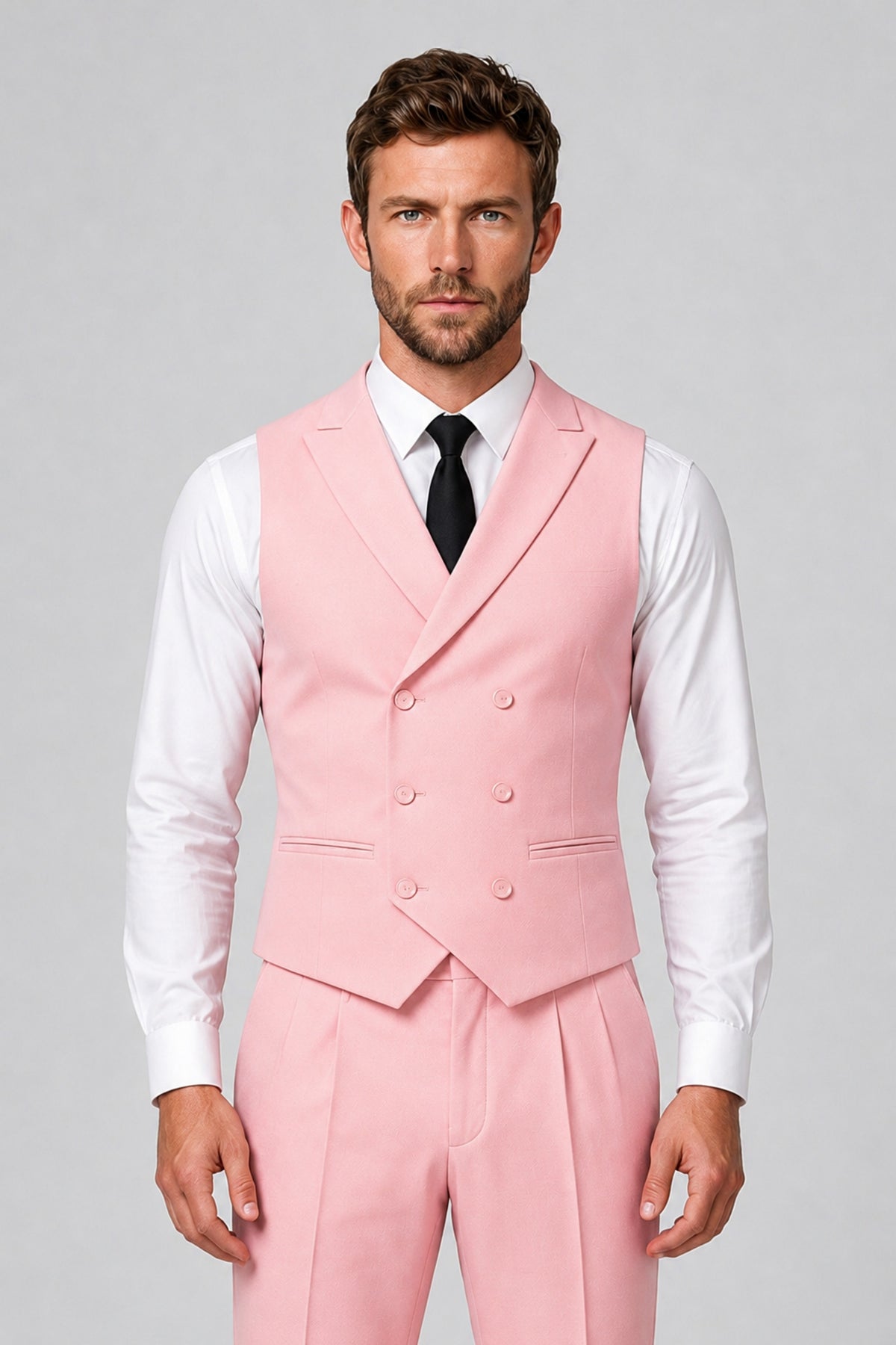 Bolodoo Men's Blush Pink Double-Breasted Vest and Pants 2-Piece Suit - Blush Pink - Blush Pink_1