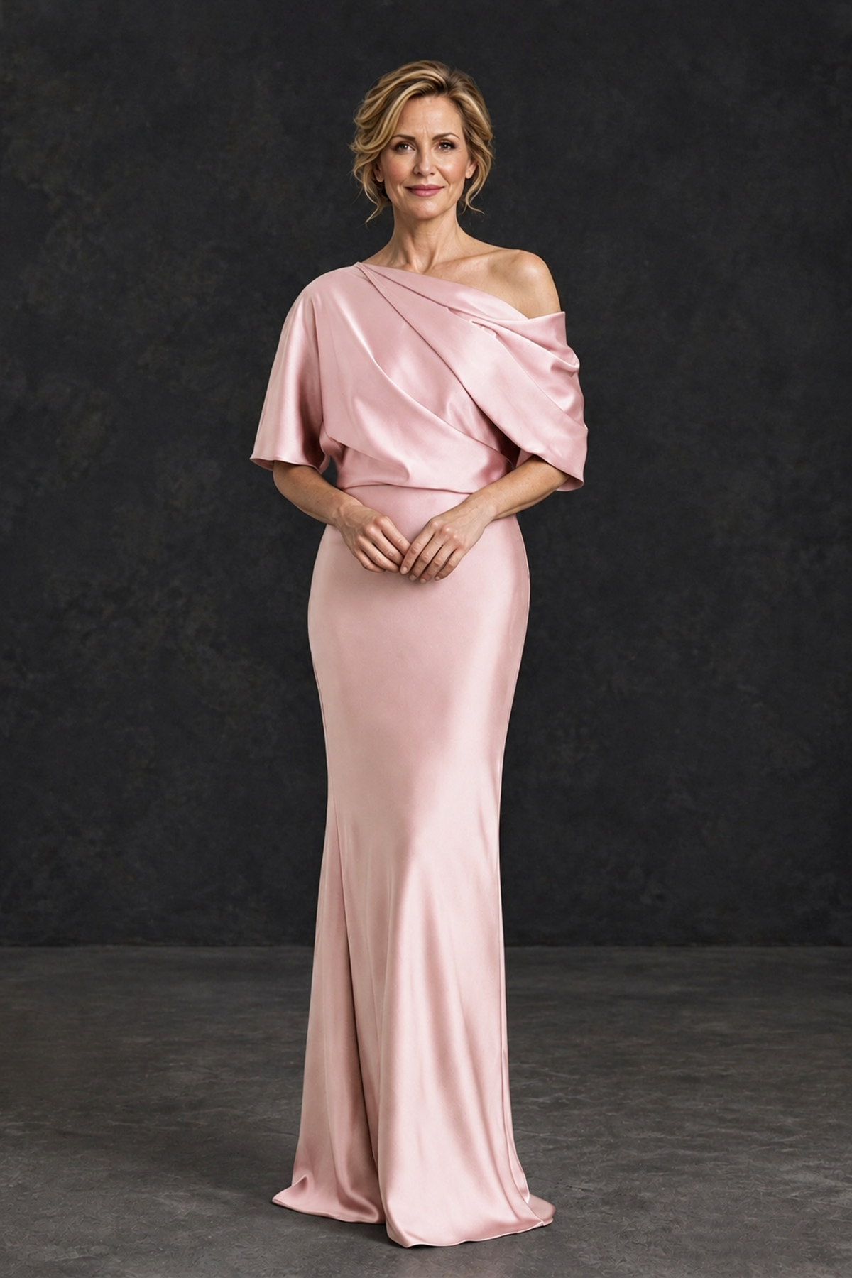 BOLODOO Blush Pink Satin Asymmetric Mother of the Bride Dress - Blush Pink - Blush Pink_1