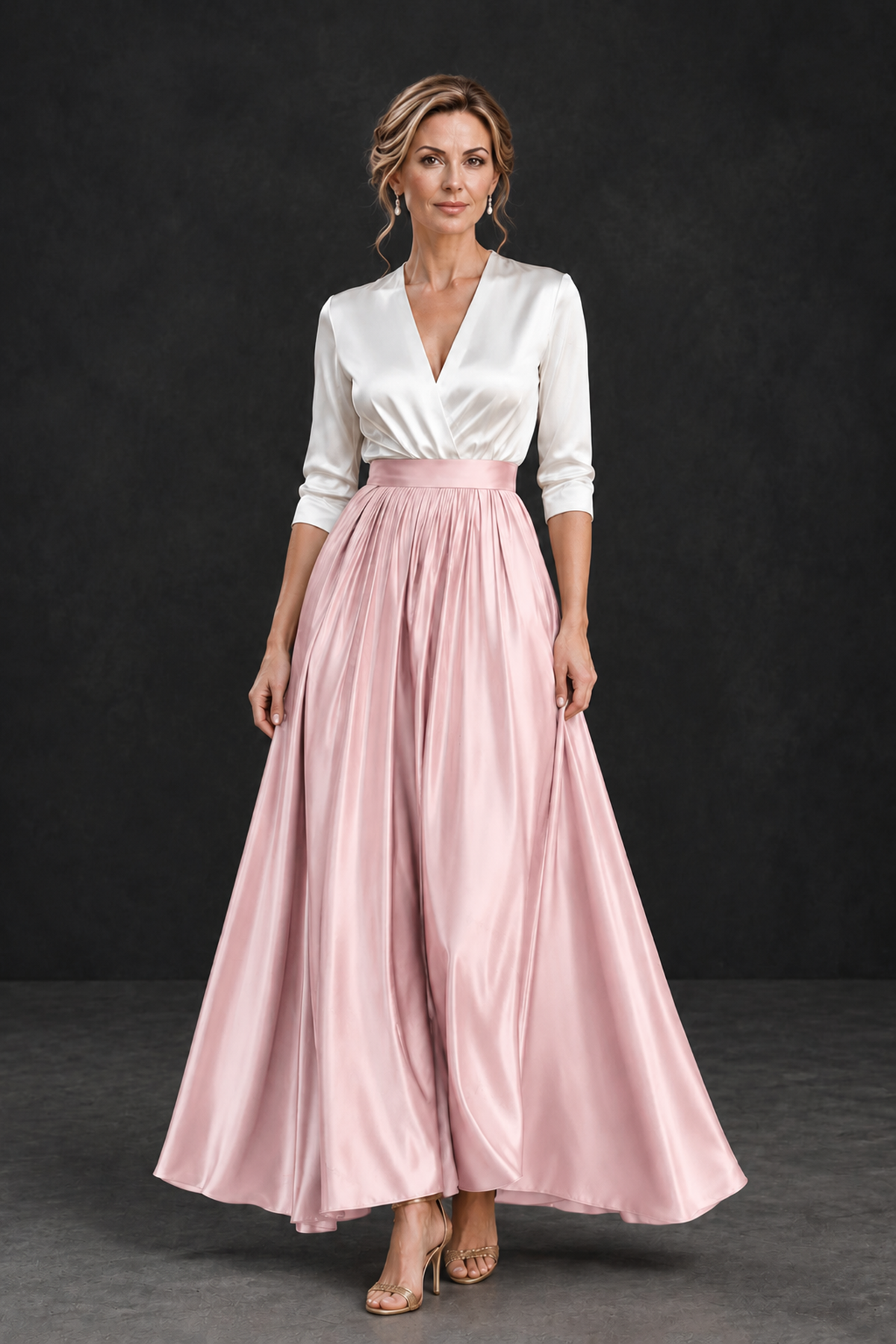 BOLODOO Blush Pink and White V-Neck A-Line Mother of the Bride Dress - Blush Pink - Blush Pink_1