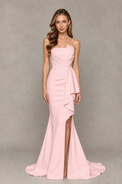 BOLODOO Blush Pink Strapless Mermaid Evening Dress with Ruffle Slit and Train - Blush Pink - Blush Pink_1