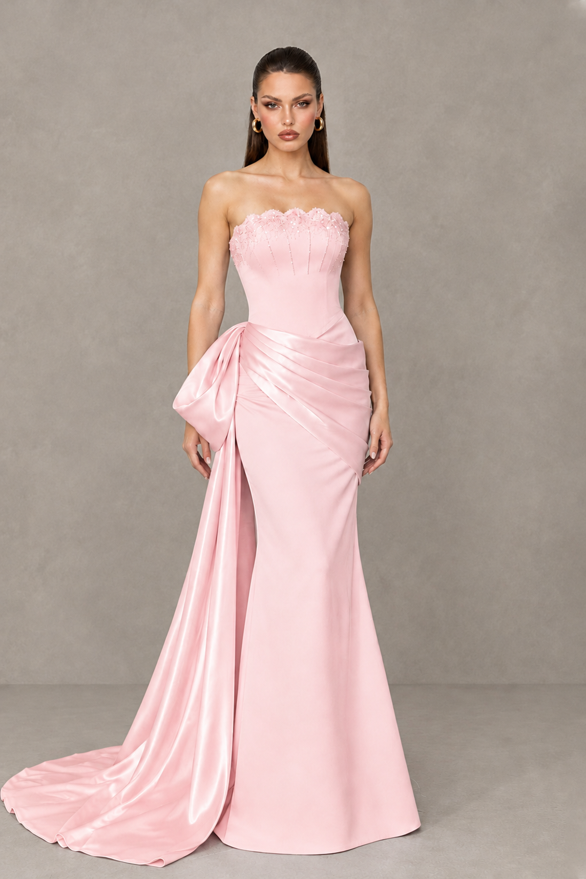 BOLODOO Blush Pink Strapless Satin Prom Dress with Draped Side Train - Blush Pink - Blush_Pink_1