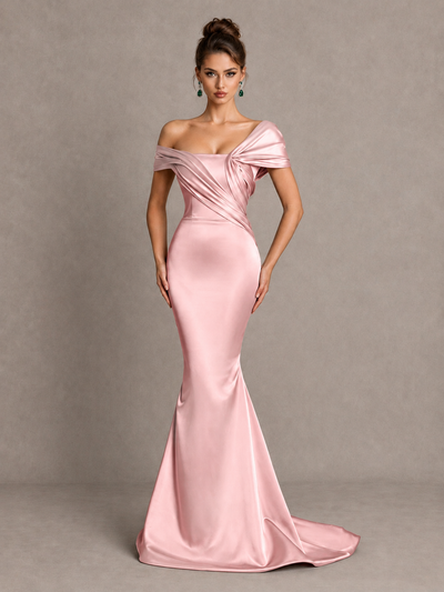 BOLODOO Blush Pink Off-Shoulder Satin Mermaid Prom Dress - Blush Pink - Blush Pink_1