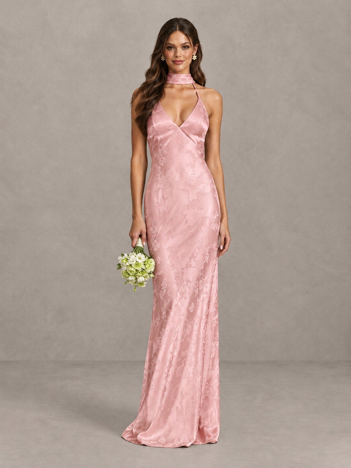 BOLODOO Blush Pink Floral Satin Open-Back Bridesmaid Dress - Blush Pink - Blush Pink_1