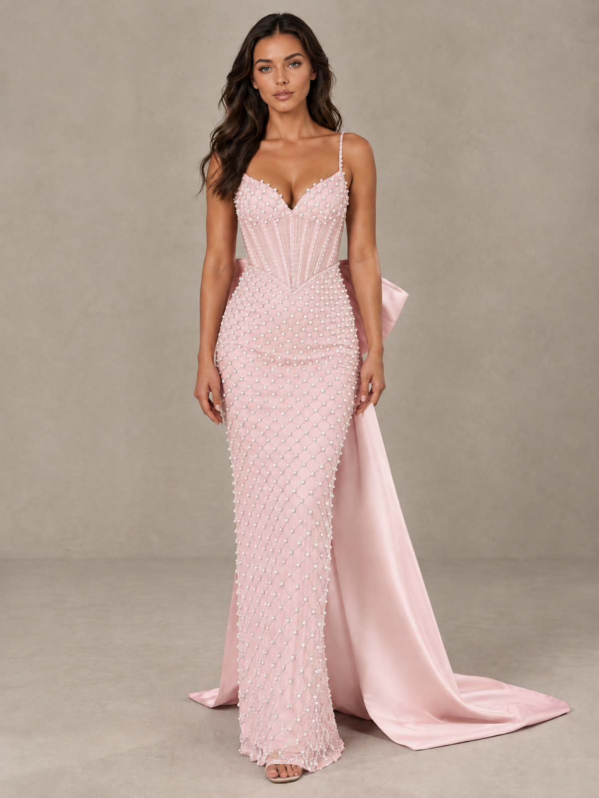 BOLODOO Blush Pink Beaded Corset Prom Dress with Bow Train - Blush Pink - Blush_Pink_1