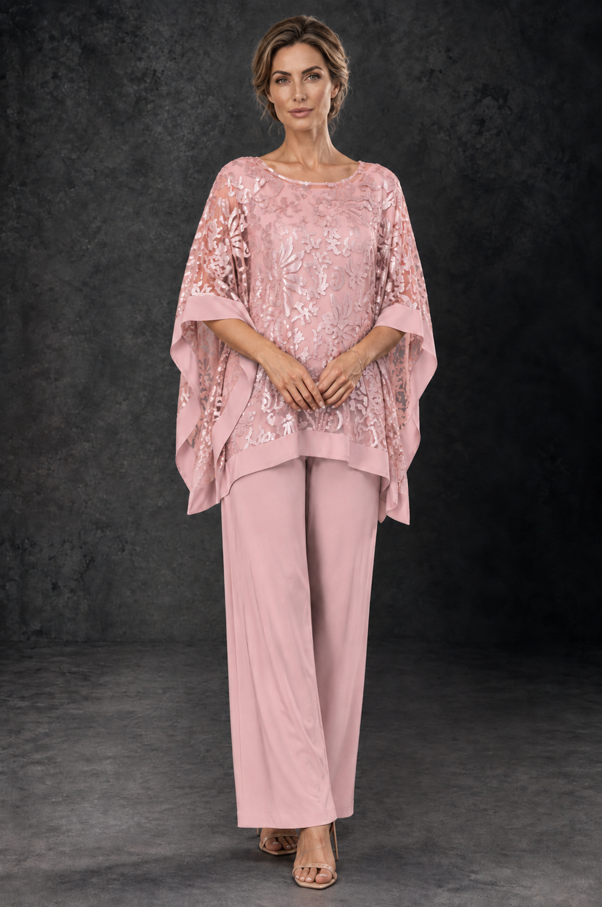 BOLODOO Blush Pink Floral Cape Mother of the Bride Pant Suit - Blush Pink - Blush_Pink_1