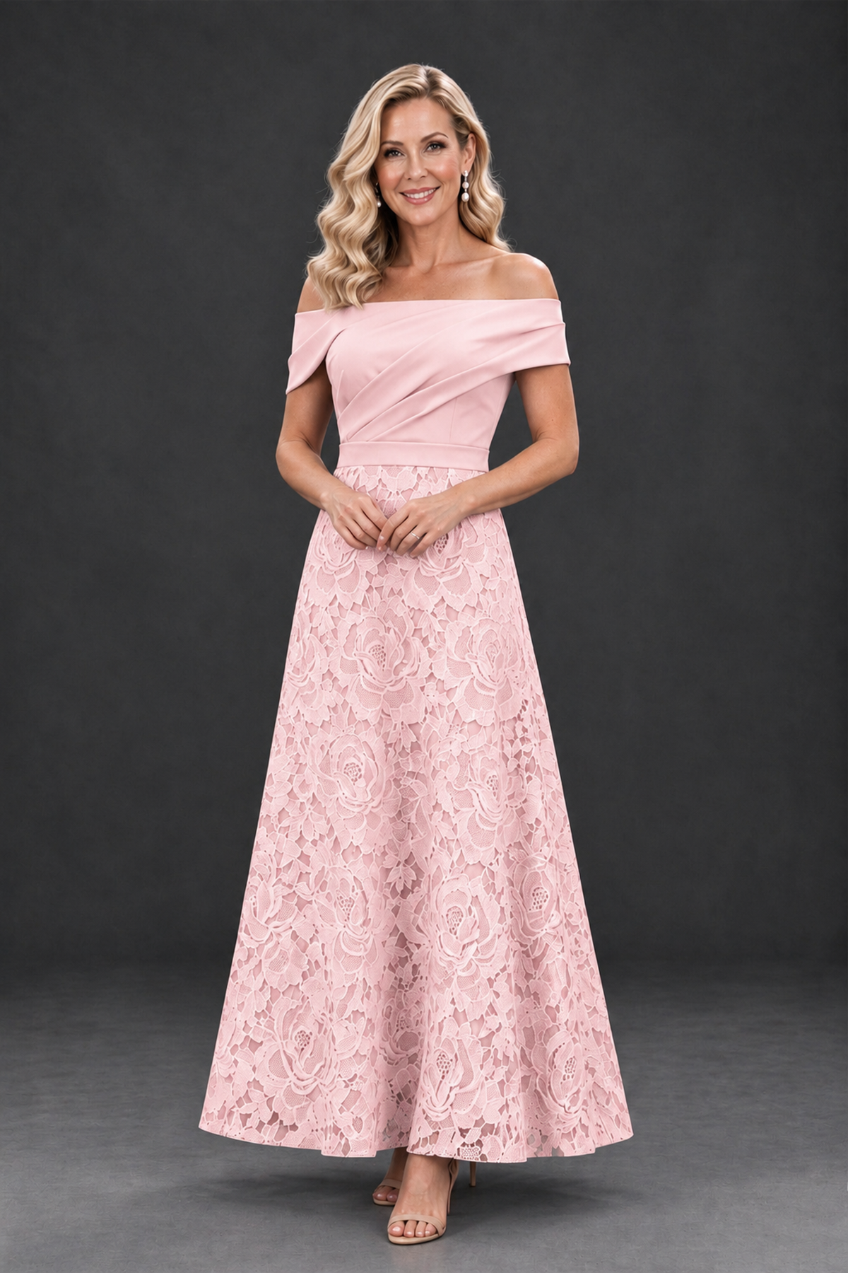 BOLODOO Blush Pink Off-the-Shoulder Floral A-Line Mother of the Bride Dress - Blush Pink - Blush Pink_1