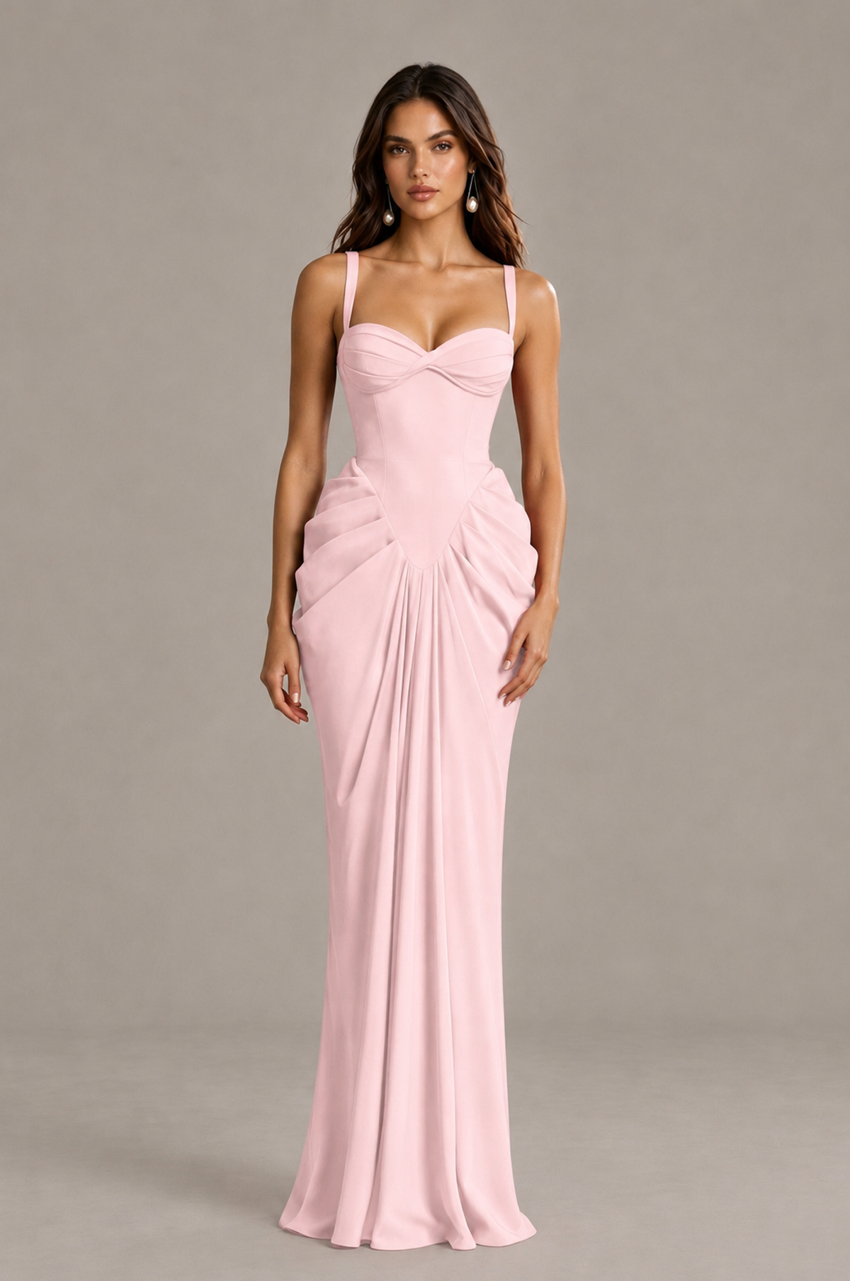 BOLODOO Blush Pink Sweetheart Ruched Lace-Up Back Evening Gown - Blush Pink - Blush_Pink_1