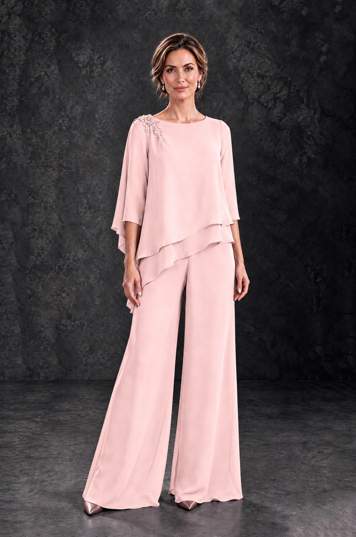 BOLODOO Blush Pink Layered Wide-Leg Mother of the Bride Pant Suit - Blush Pink - Blush Pink_1