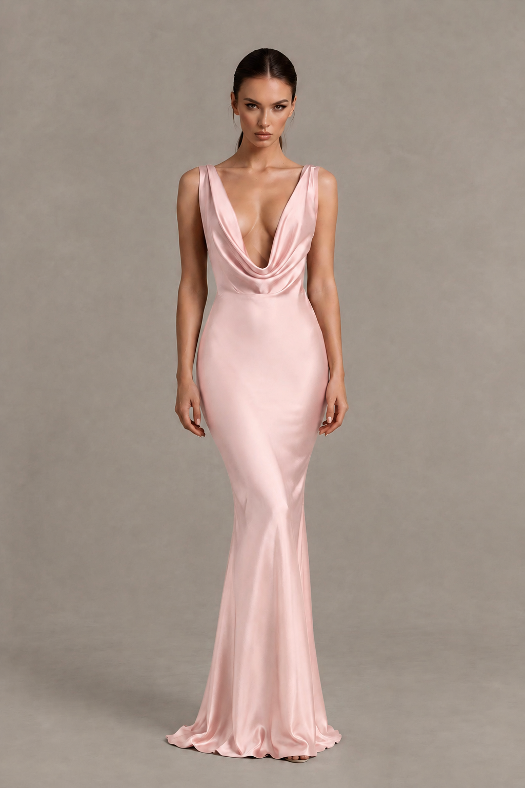 BOLODOO Blush Pink Cowl Neck Backless Satin Mermaid Evening Dress - Blush Pink - Blush Pink_1