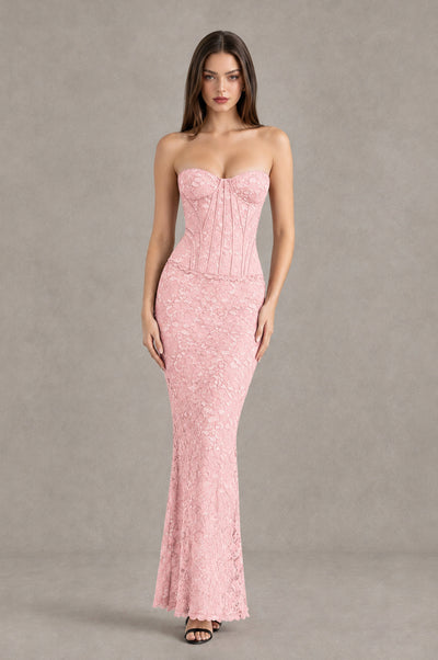 BOLODOO Blush Pink Strapless Lace Corset Wedding Guest Dress - Blush Pink - Blush Pink_1
