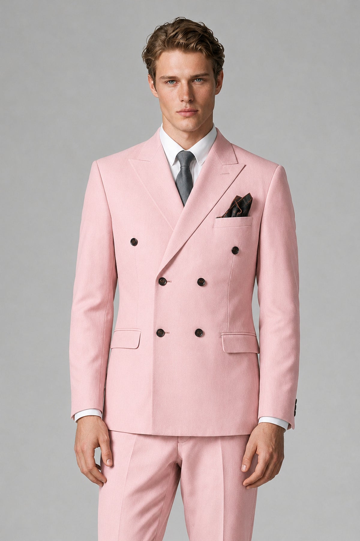 Bolodoo Men's Blush Pink Double-Breasted Two-Piece Suit with Peak Lapels - Blush Pink - Blush Pink_1