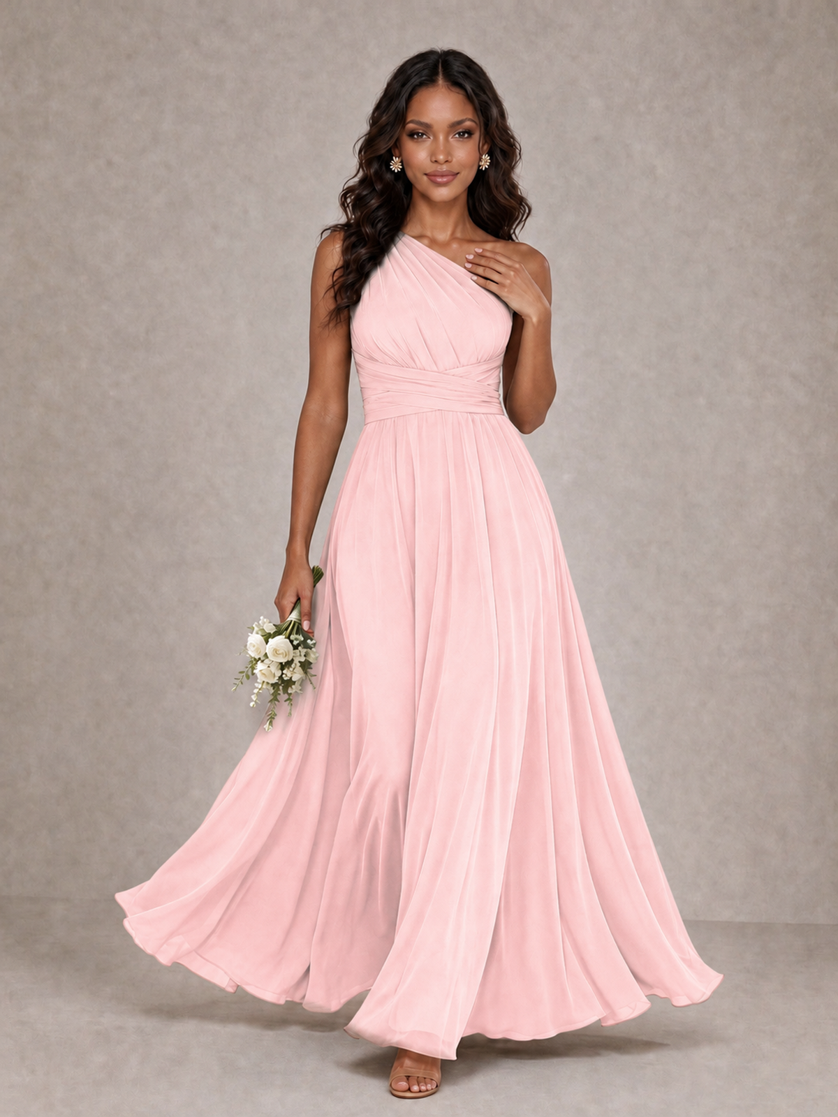 BOLODOO Blush Pink One-Shoulder A-Line Bridesmaid Dress - Blush Pink - Blush Pink_1