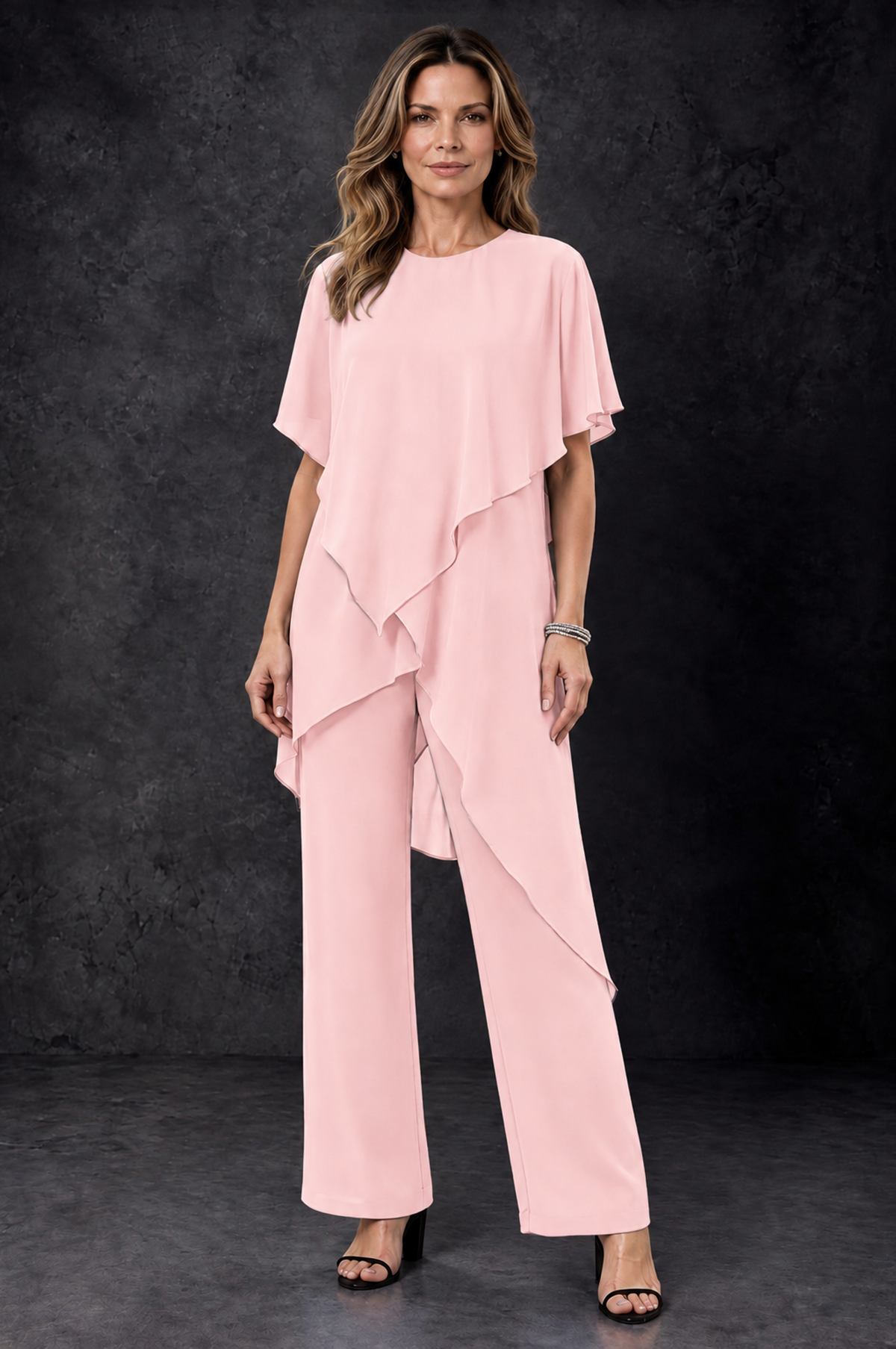 BOLODOO Blush Pink Chiffon Two Piece Mother of the Bride Pant Suit - Blush Pink - Blush_Pink_1
