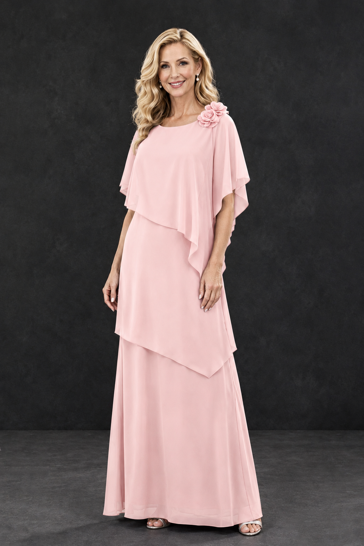 BOLODOO Blush Pink Tiered Flutter Sleeve Mother of the Bride Maxi Dress - Blush Pink - Blush Pink_1
