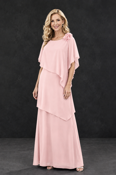 BOLODOO Blush Pink Tiered Flutter Sleeve Mother of the Bride Maxi Dress - Blush Pink - Blush Pink_1