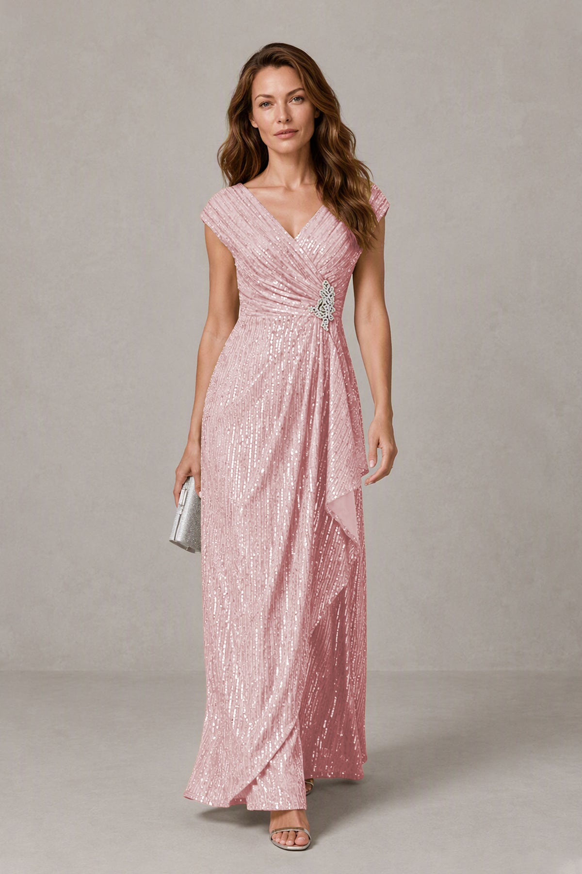 BOLODOO Blush Pink Sequin V-Neck Cap Sleeve Maxi Dress - Blush Pink
