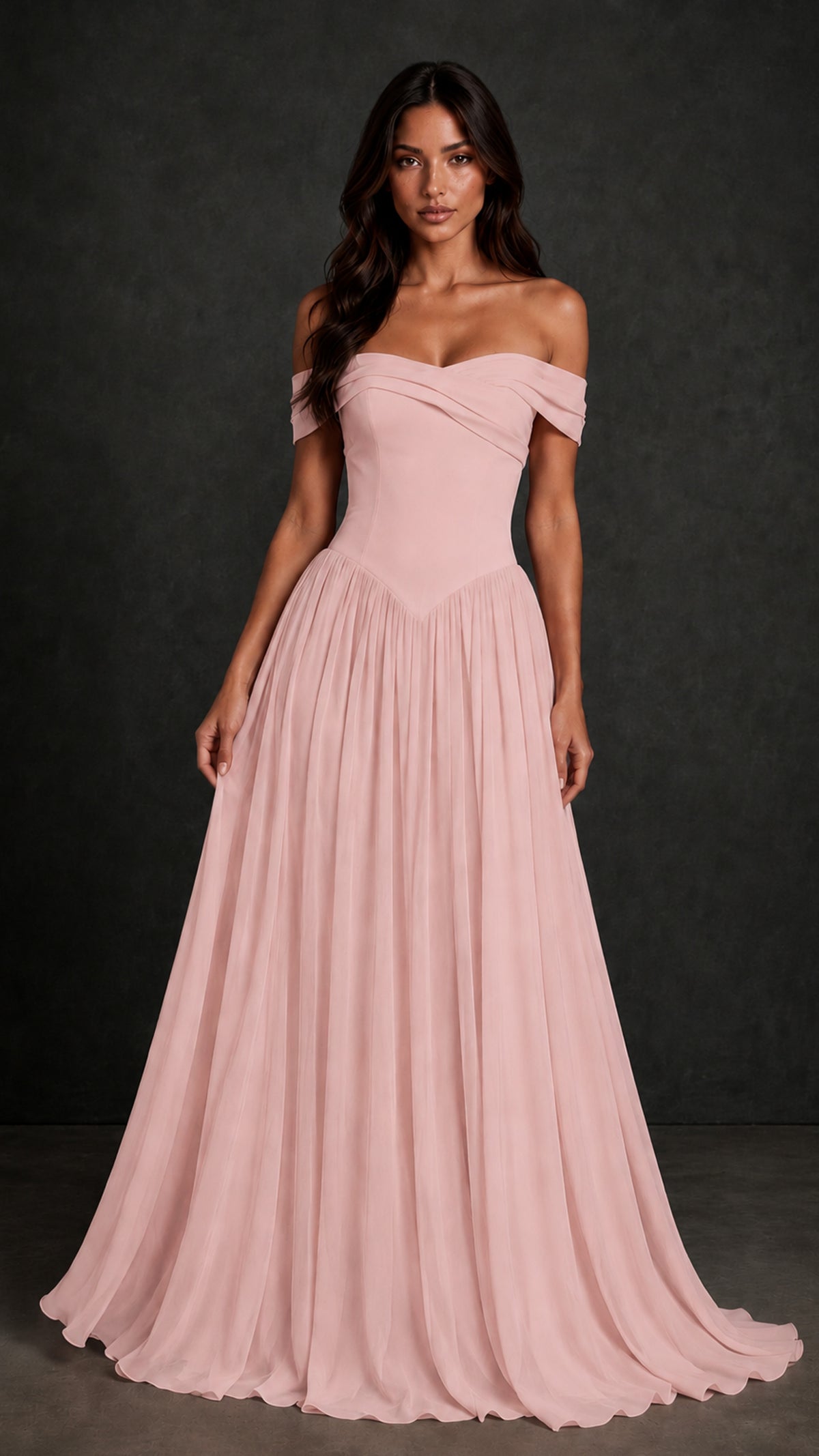 BOLODOO Blush Pink Off-Shoulder Sweetheart Corset Pleated Chiffon Maxi Dress - Blush Pink