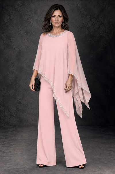 BOLODOO Blush Pink Embellished Cape Mother of the Bride Pantsuit - Blush Pink - Blush_Pink_1