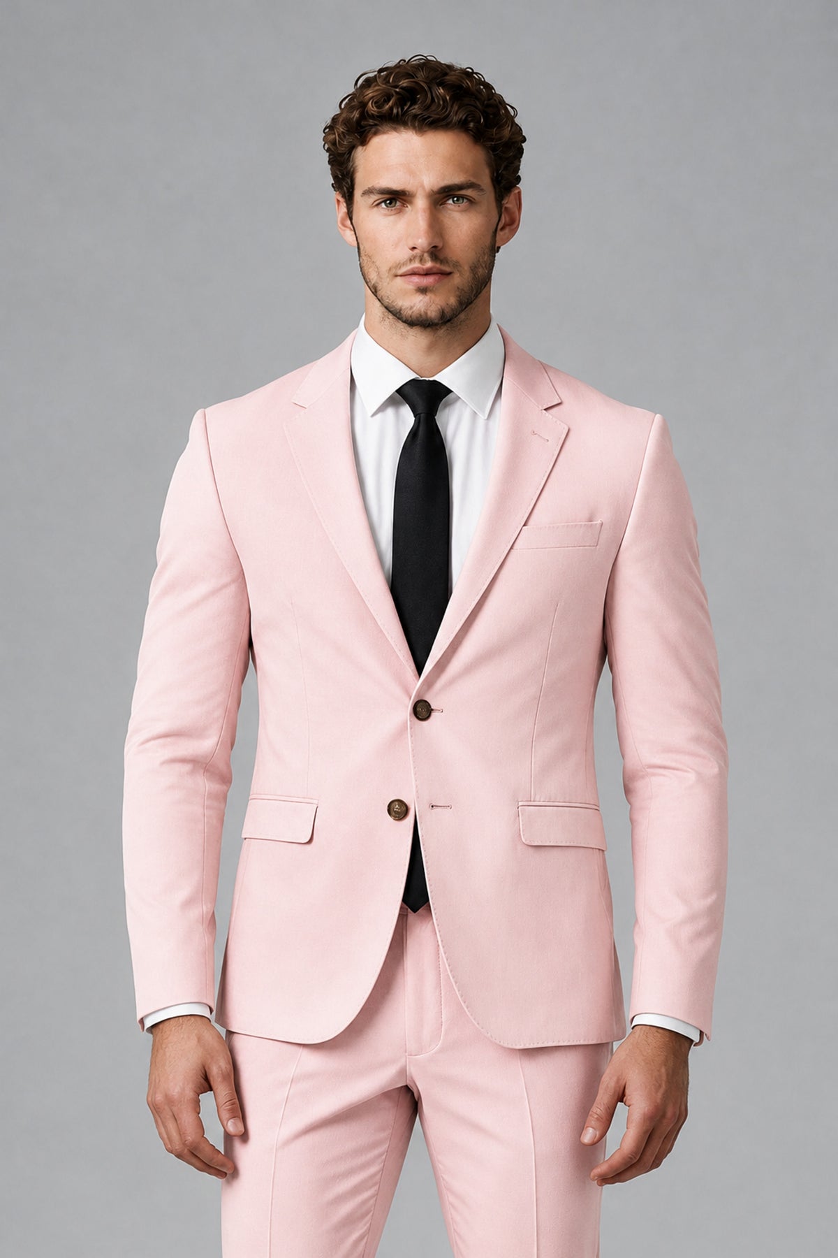 Bolodoo Men's Blush Pink Two-Piece Suit with Notch-Lapel Jacket & Trousers - Blush Pink - Blush_Pink_1