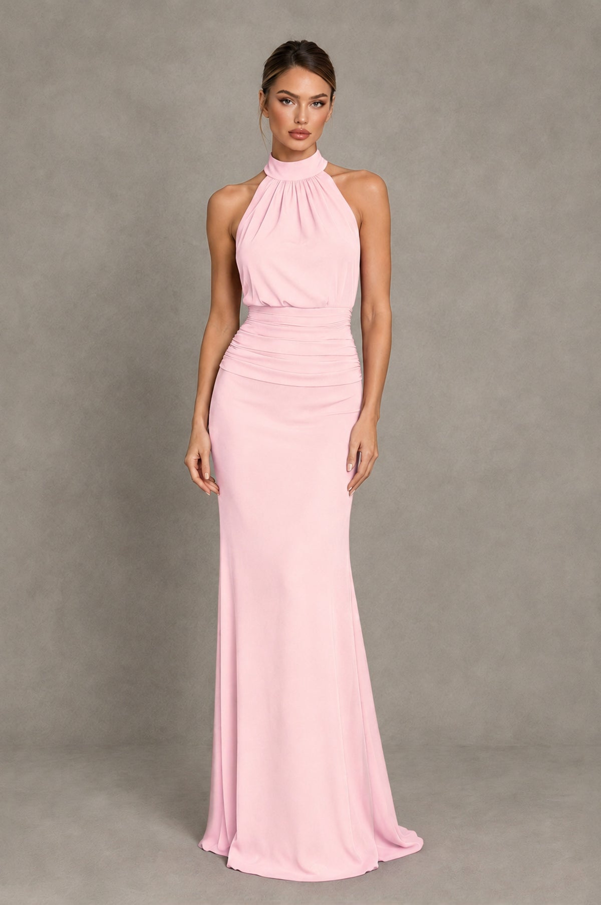 BOLODOO Blush Pink Chiffon Halter Maxi Formal Wedding Guest Dress - Blush Pink - Blush Pink_1